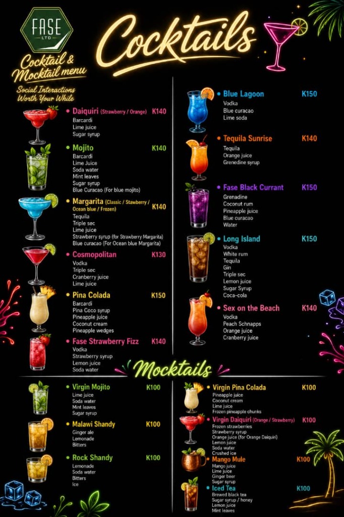 FASE Cocktails & Mocktails Menu Poster