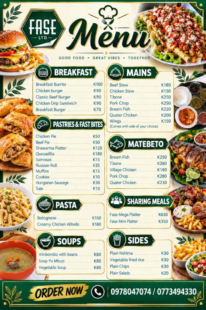 FASE Kitchen & Food Menu Poster